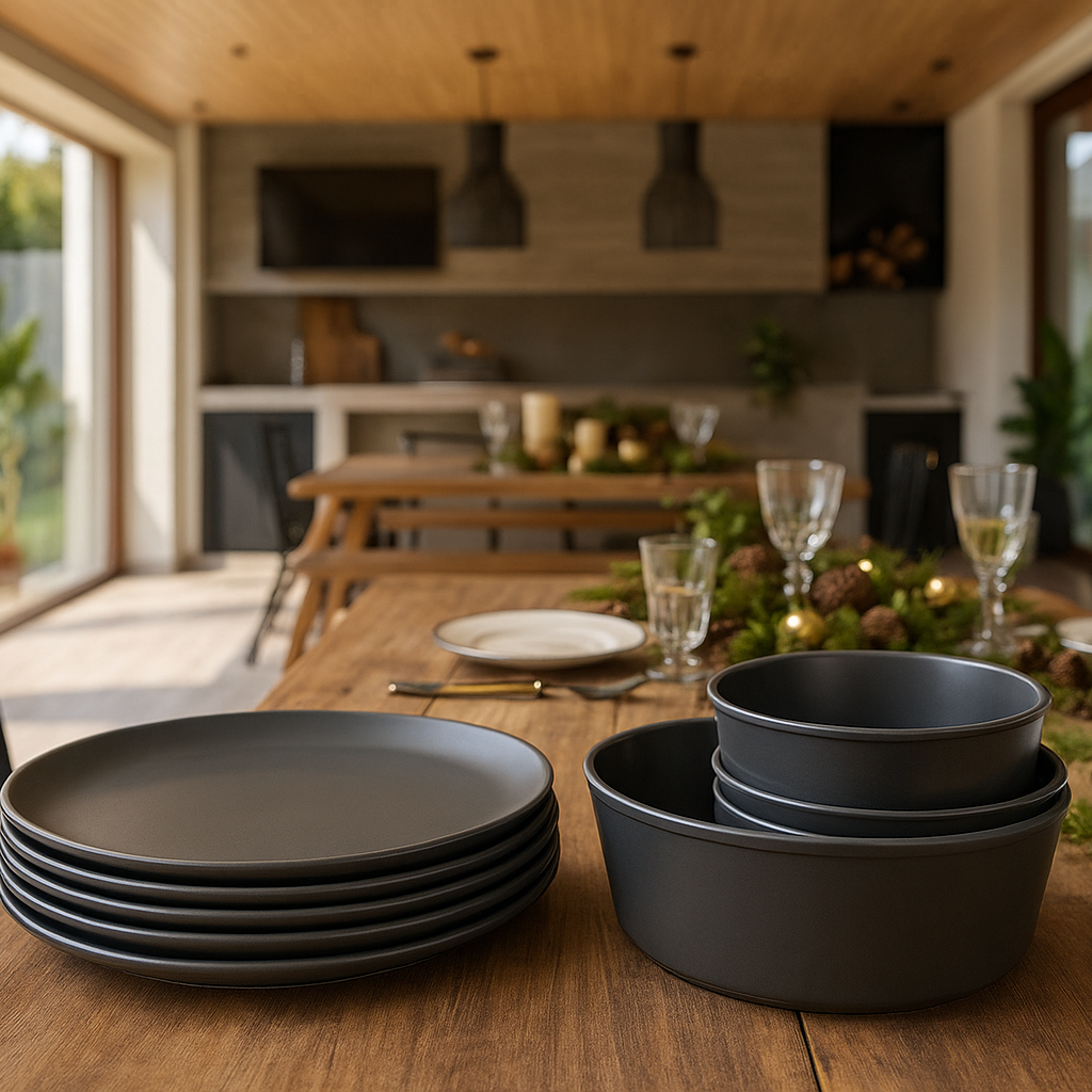 Pack Terraza & Quincho – Vajilla Gris 24 Piezas