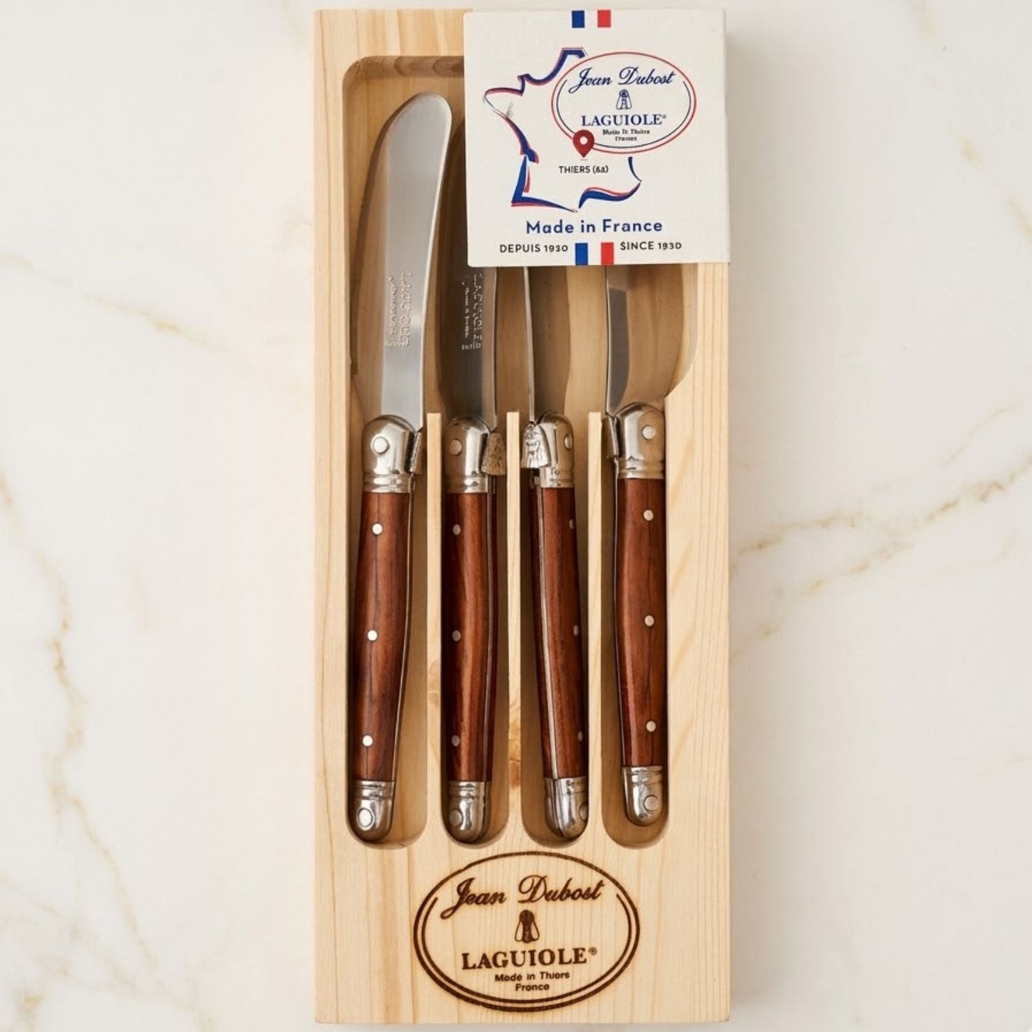 Set 4 cuchillos mantequilla café Laguiole Jean Dubost