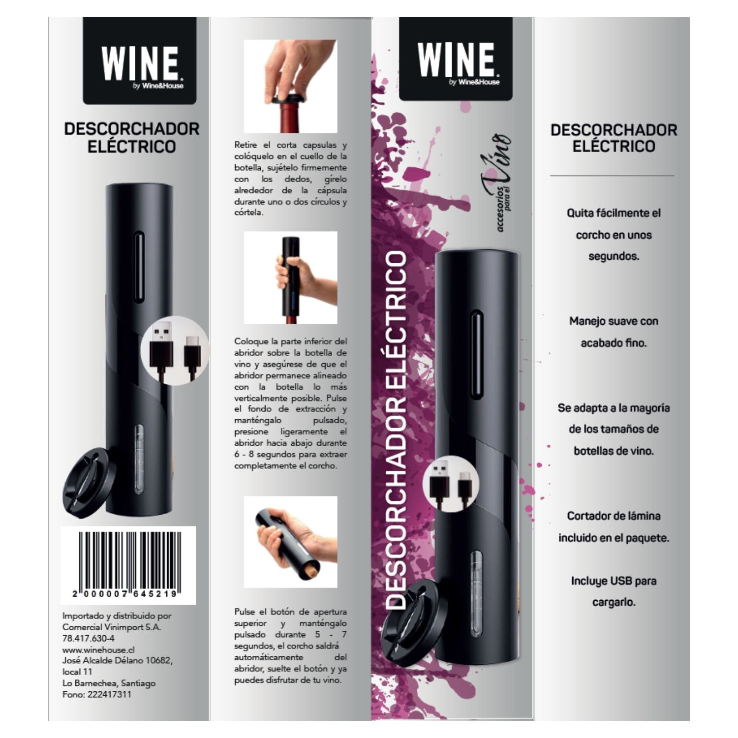 Descorchador Eléctrico Recargable Wine