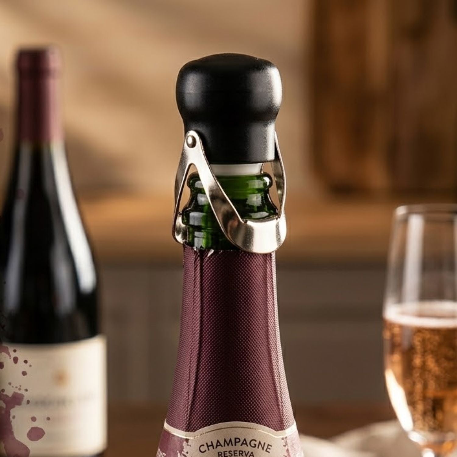 TAPÓN CHAMPAGNE NEGRO BORDE PLATEADO