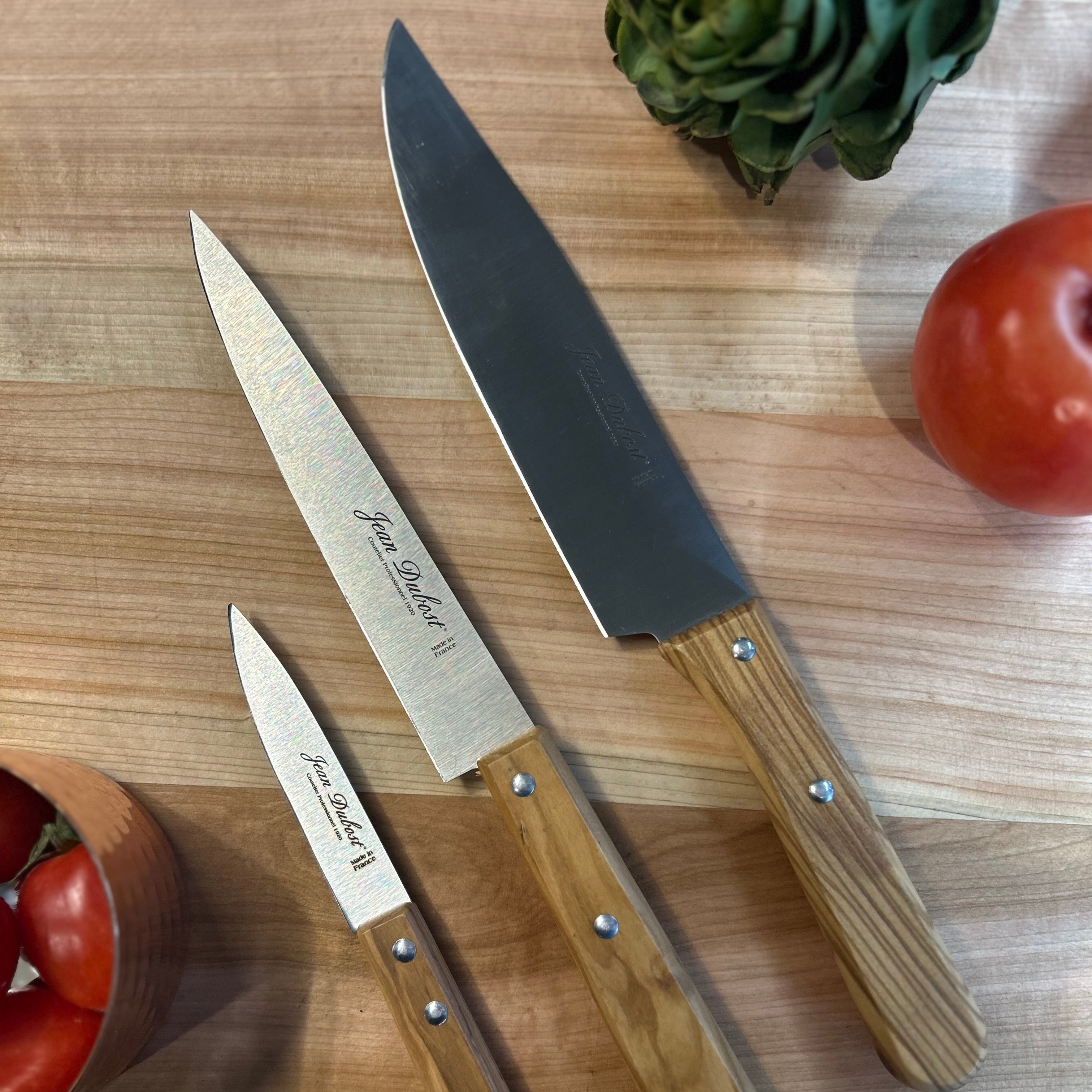 LAGUIOLE 3 CUCHILLOS COCINA MANGO MADERA OLIVO (Caja Kraft)