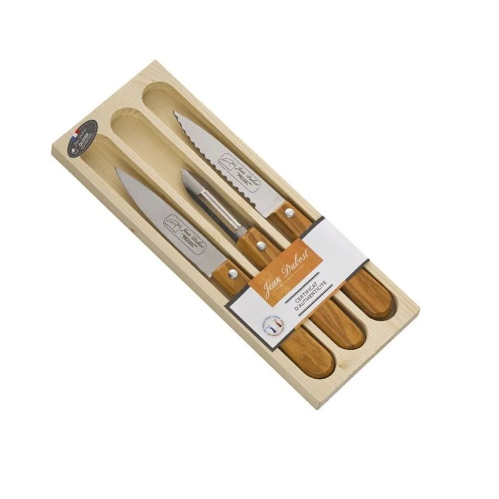 LAGUIOLE SET DE 2 CUCHILLOS + PELADOR MADERA OLIVO