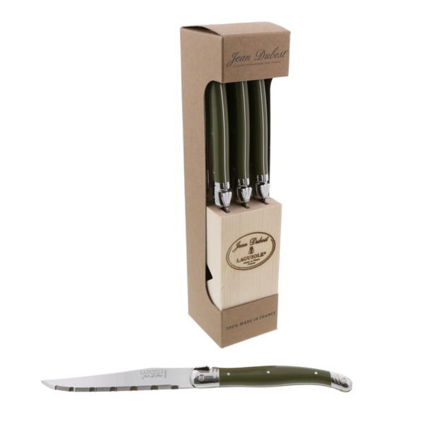 BLOQUE 6 CUCHILLOS VERDE OLIVA LAGUIOLE JEAN DUBOST