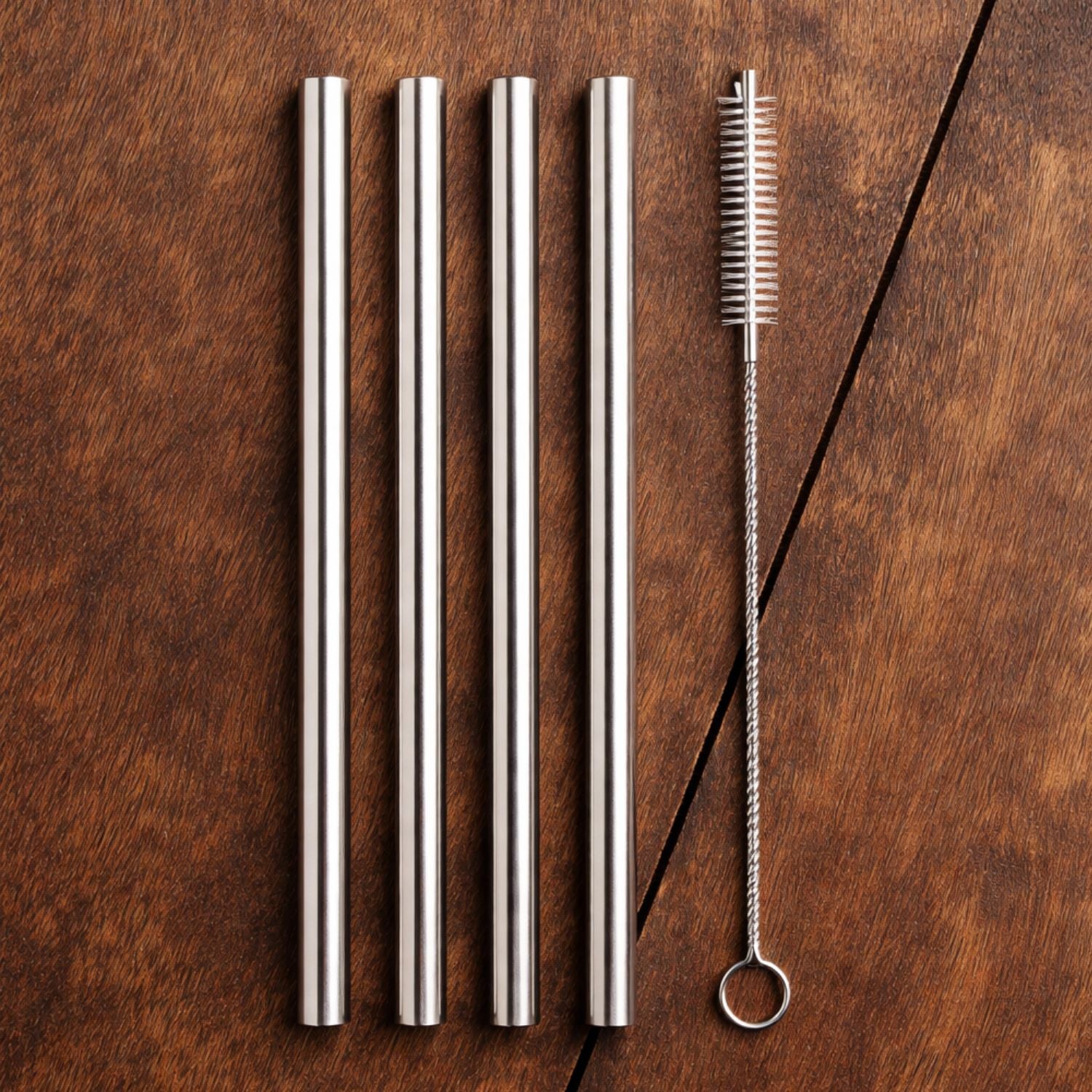 Set 4 Bombillas de Acero Inoxidable Rectas + Cepillo de Limpieza Wine
