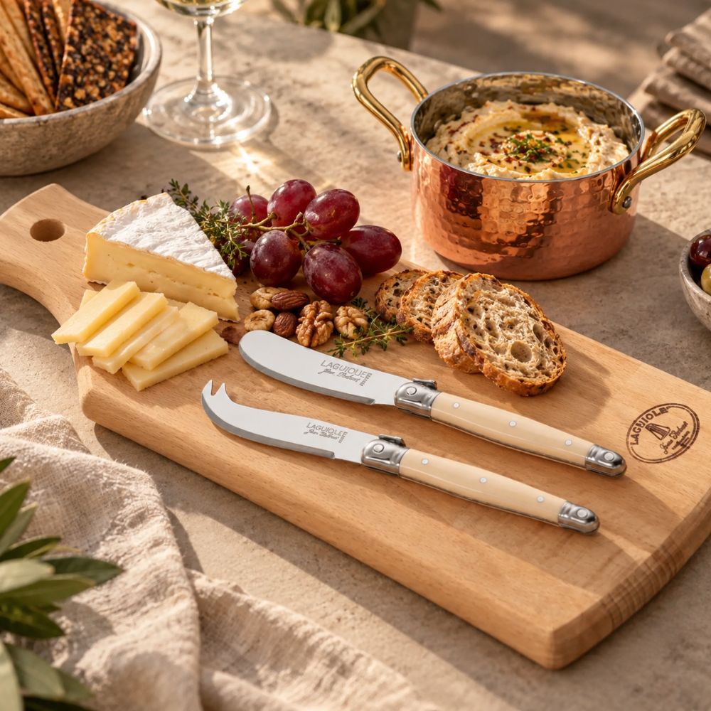 Pack Aperitivo Mini Ollita de Cobre + Set Tabla y Cuchillos Ivory
