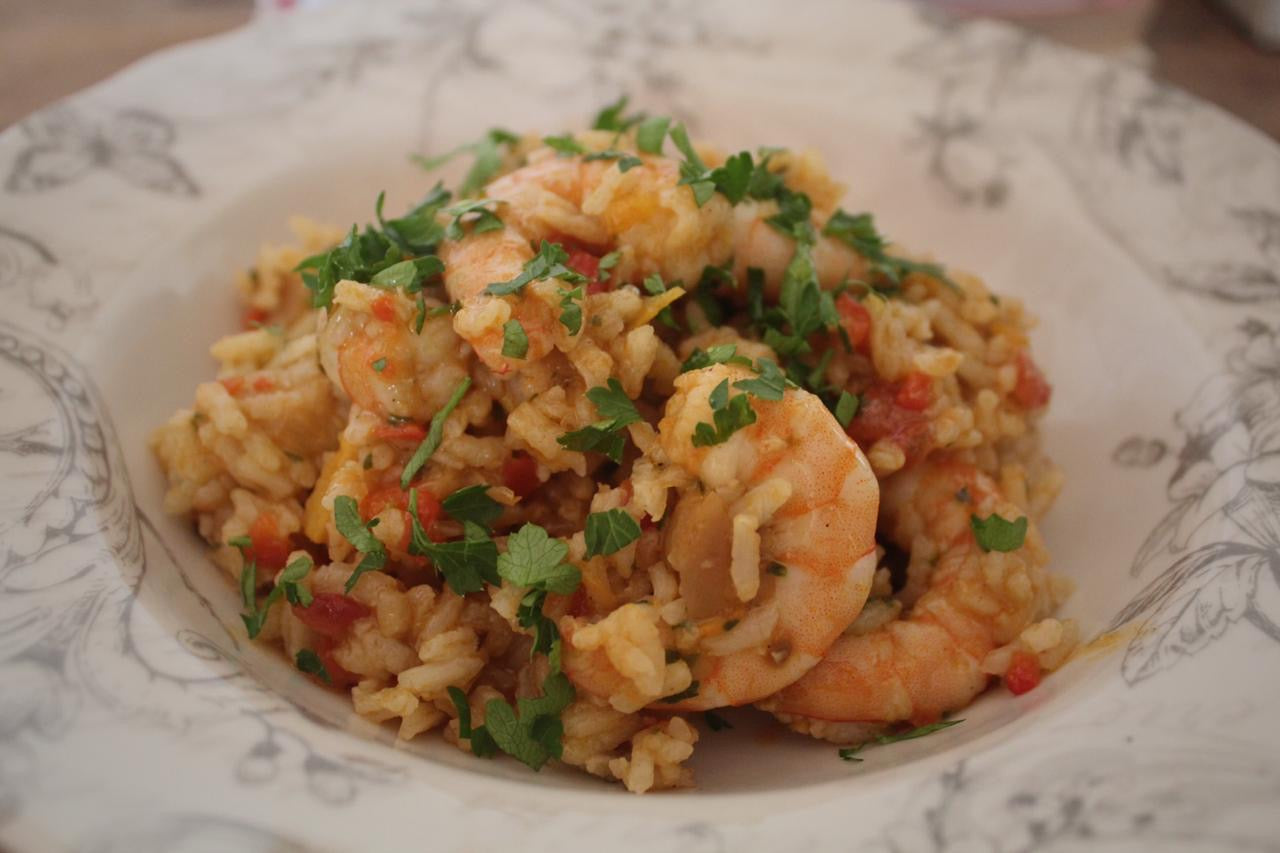 Arroz a la cerveza con camarones, por Martita Serani