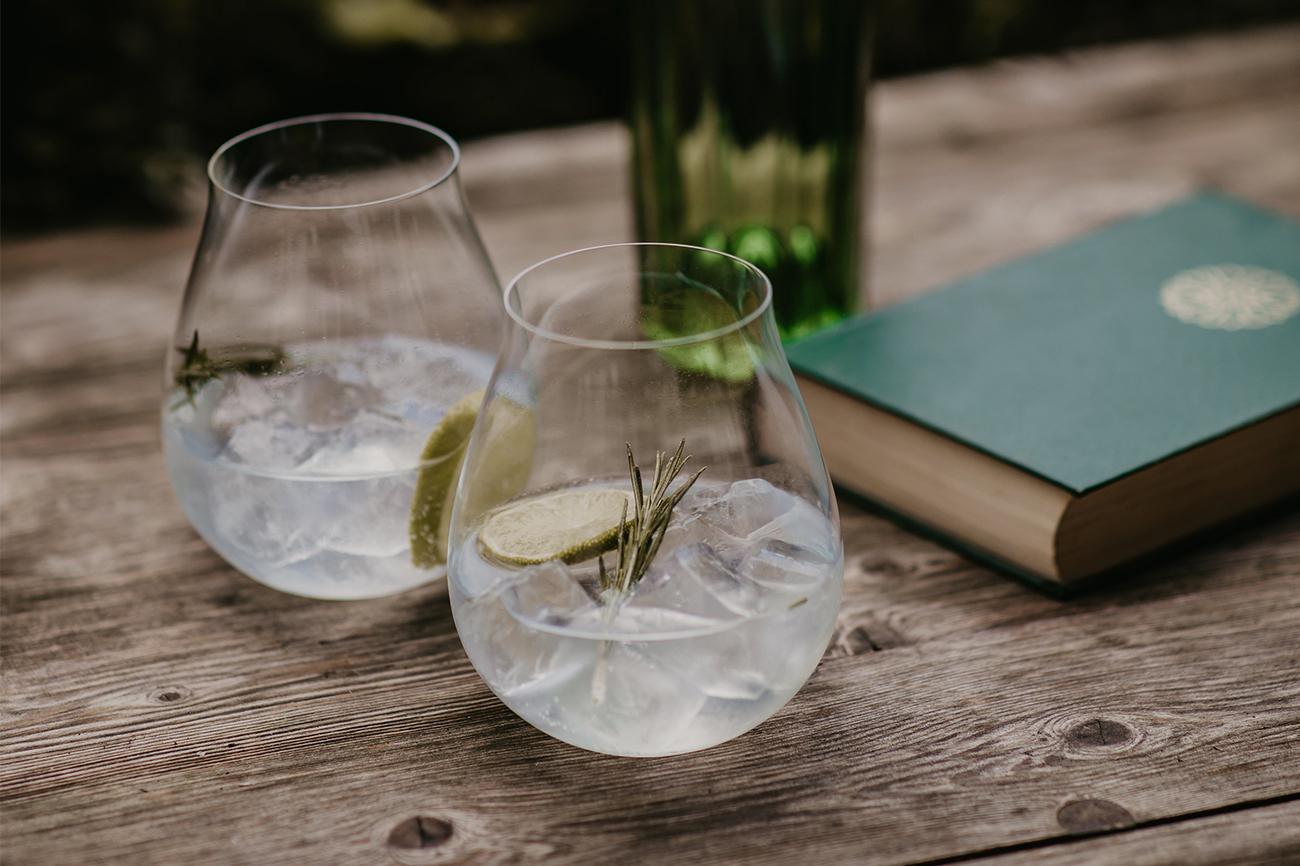 vasos de gin tonic con un libro 