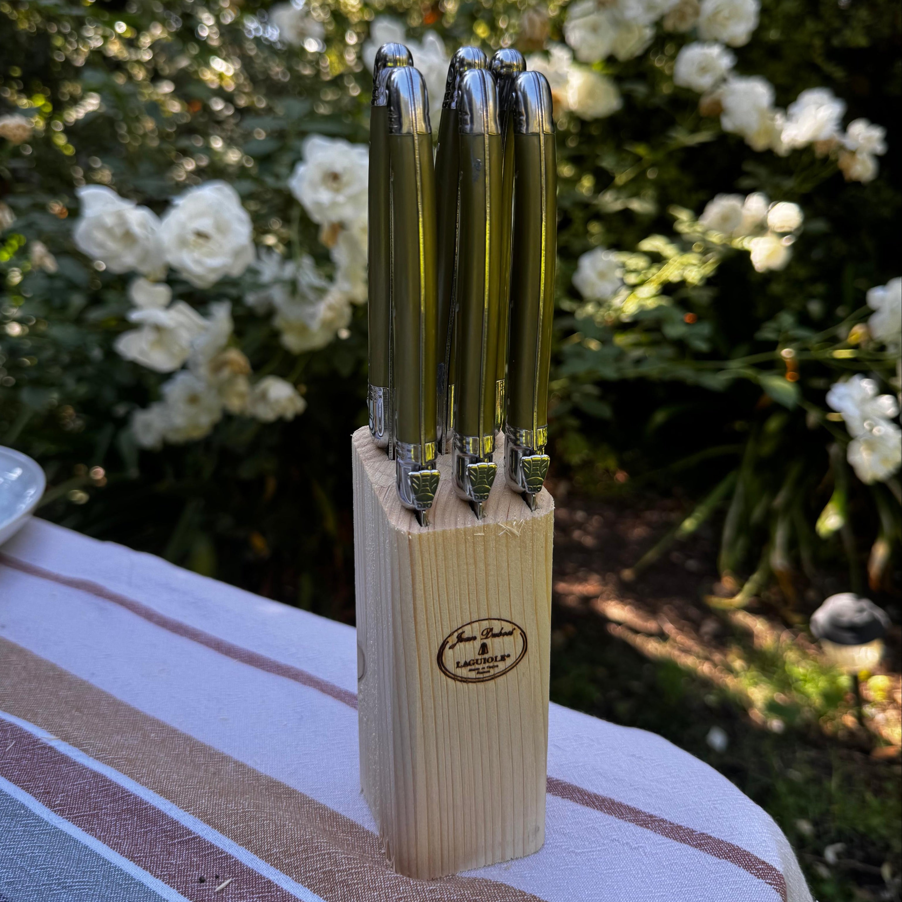 BLOQUE 6 CUCHILLOS VERDE OLIVA LAGUIOLE JEAN DUBOST
