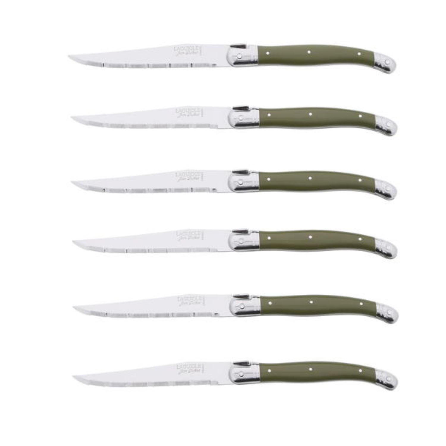 BLOQUE 6 CUCHILLOS VERDE OLIVA LAGUIOLE JEAN DUBOST