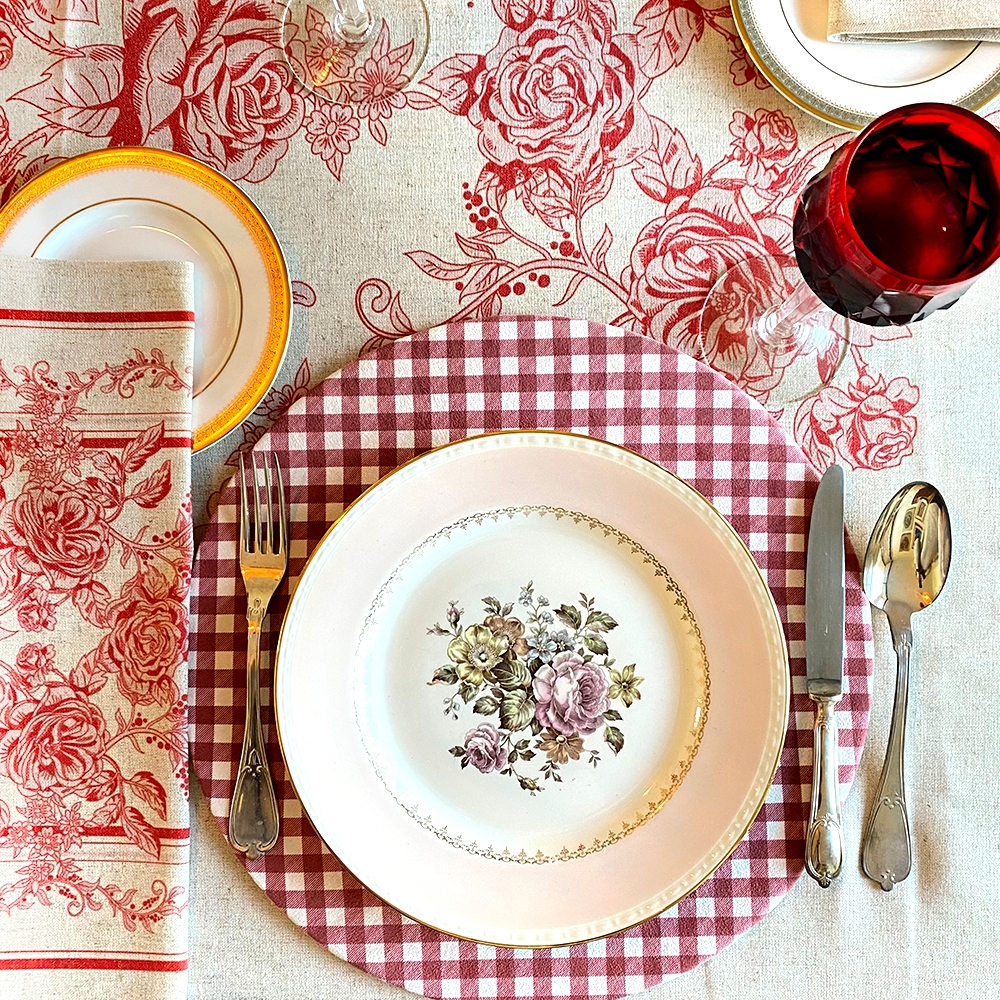 TUYO PRINT: SET 4 BAJA PLATOS TOILE ROJO