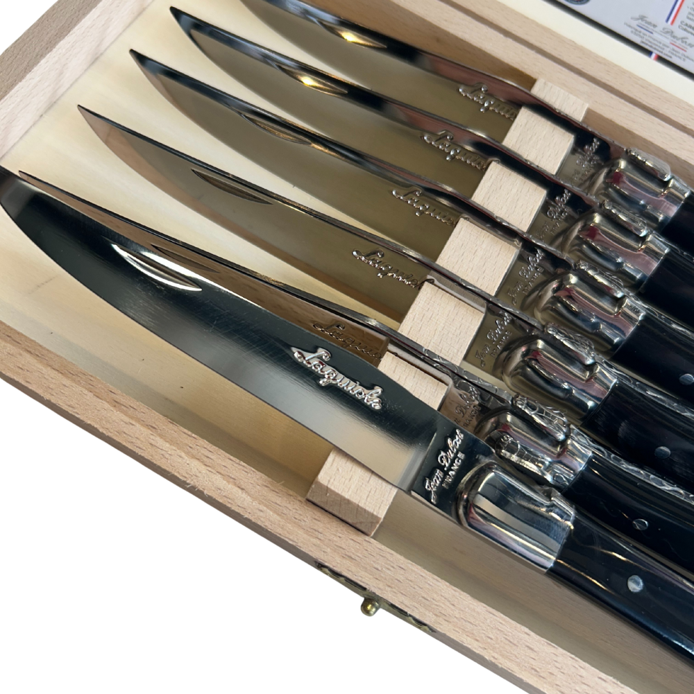 LAGUIOLE SET 6 CUCHILLOS NEGROS CAJA MADERA