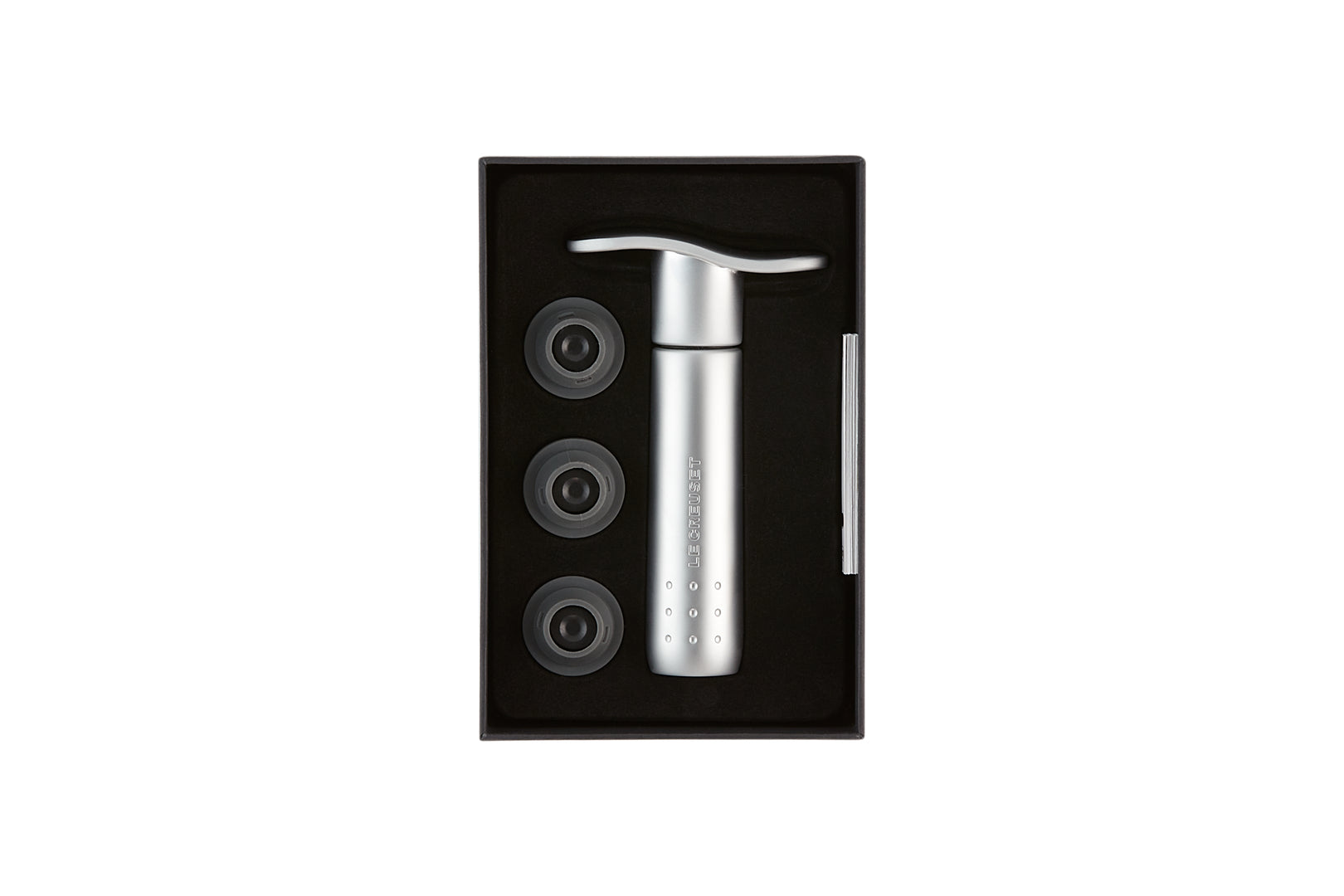 Bomba Vacío Metal Satinado + 3 Tapones Negro