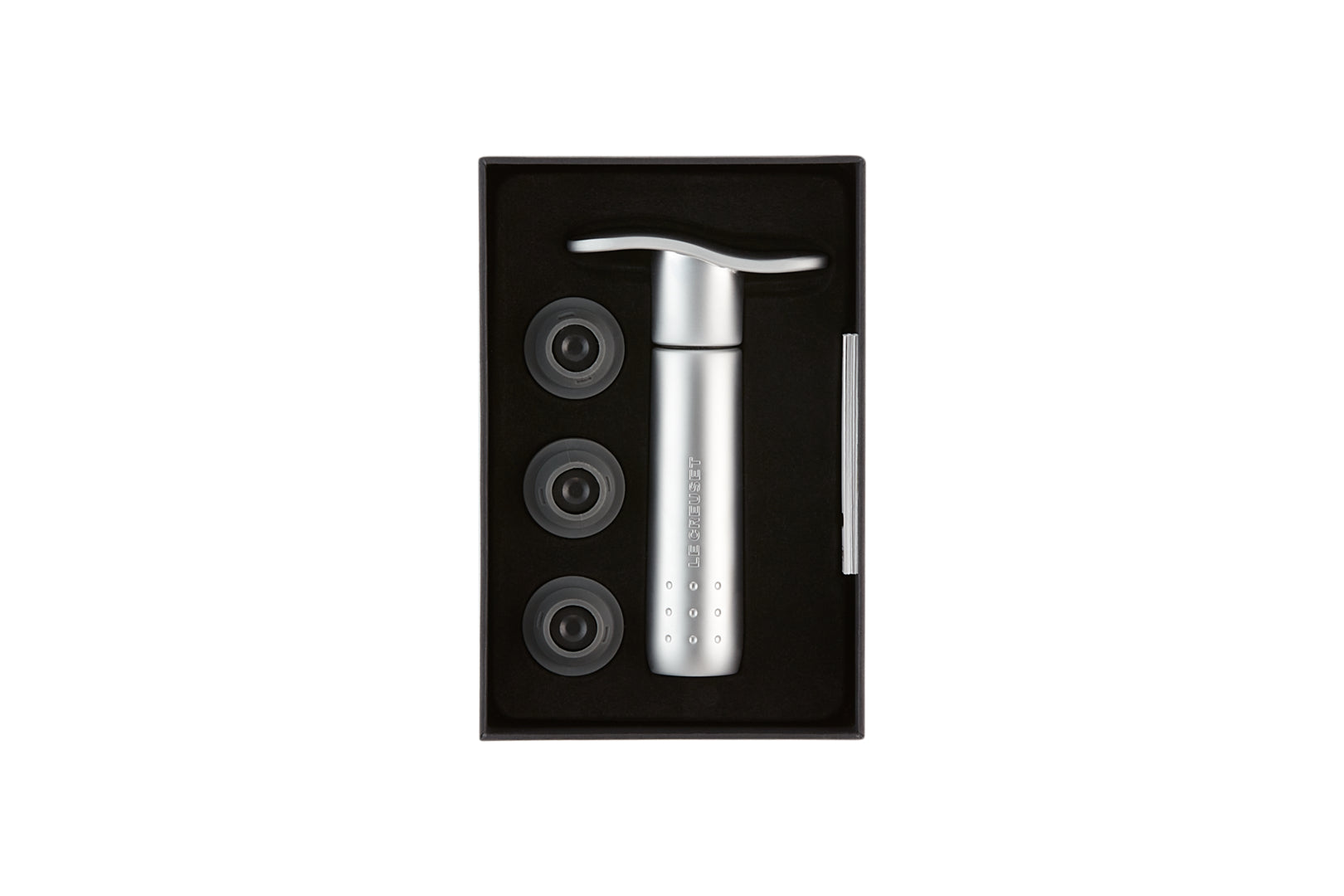 Bomba Vacío Metal Satinado + 3 Tapones Negro