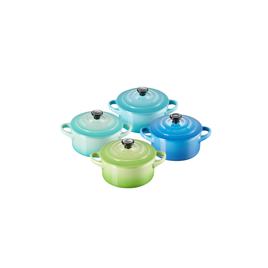 SET 4 MINI OLLITAS COCOTTE VERDE/AZUL 10 CM